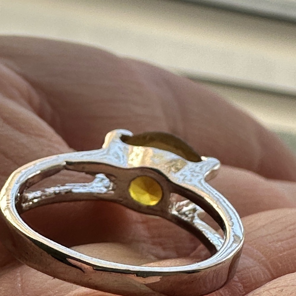 Olive Yellow Resin Statement Ring Silver Tone | Boho Artisan Style - Picture 5 of 5